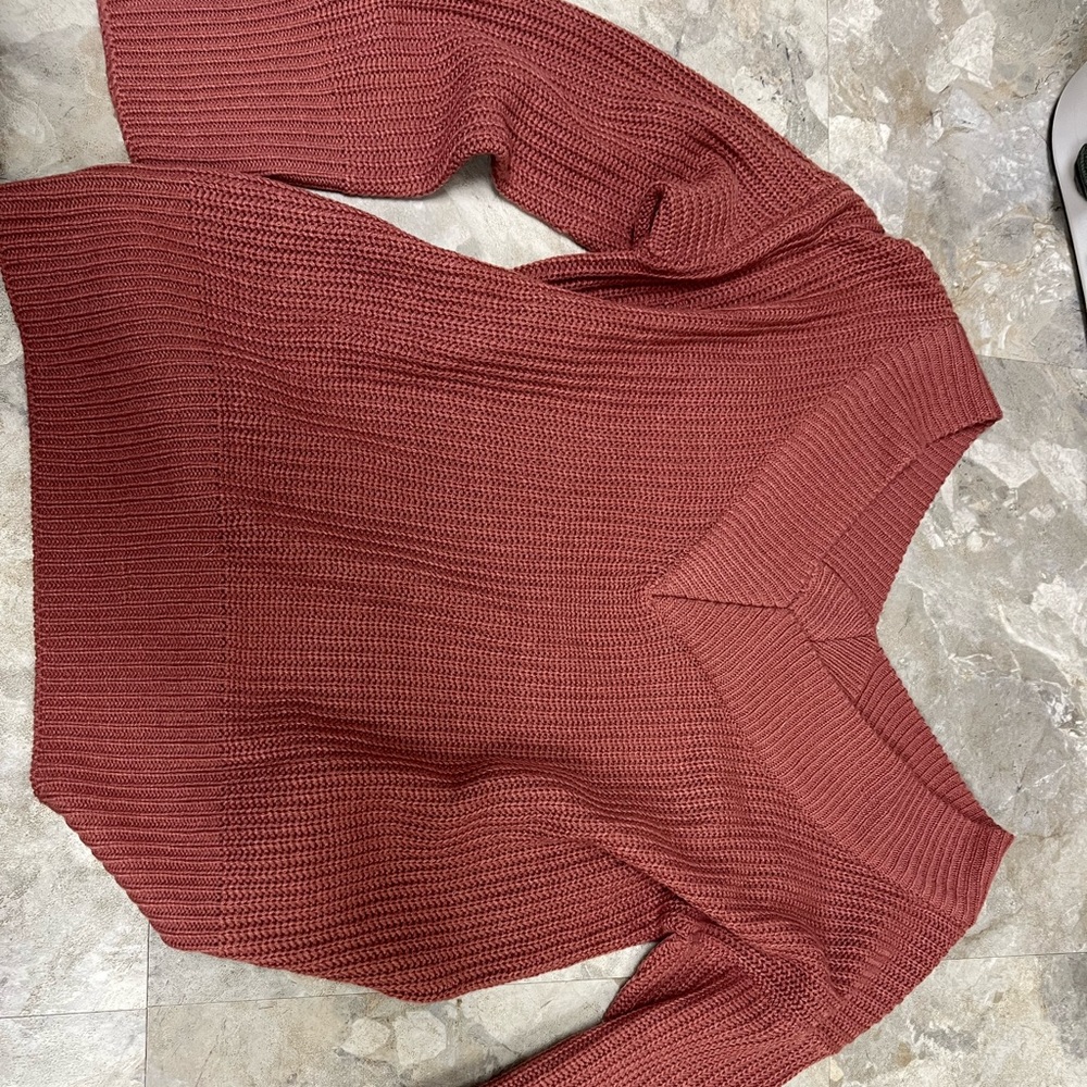 Pink wide v neck sweater
